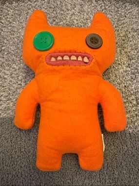 Bright Orange Plush Monster with Button Eyes - Soft Cuddly Toy